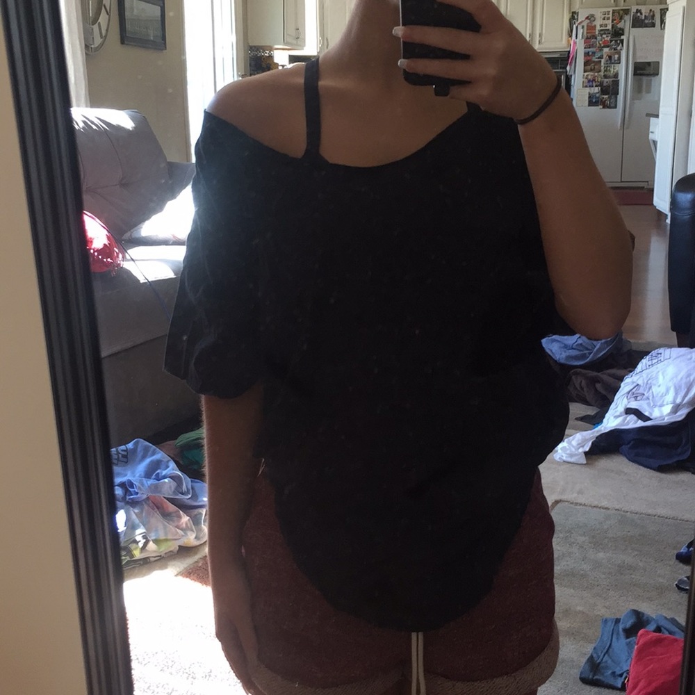 Oversized Black Off The Shoulder Top